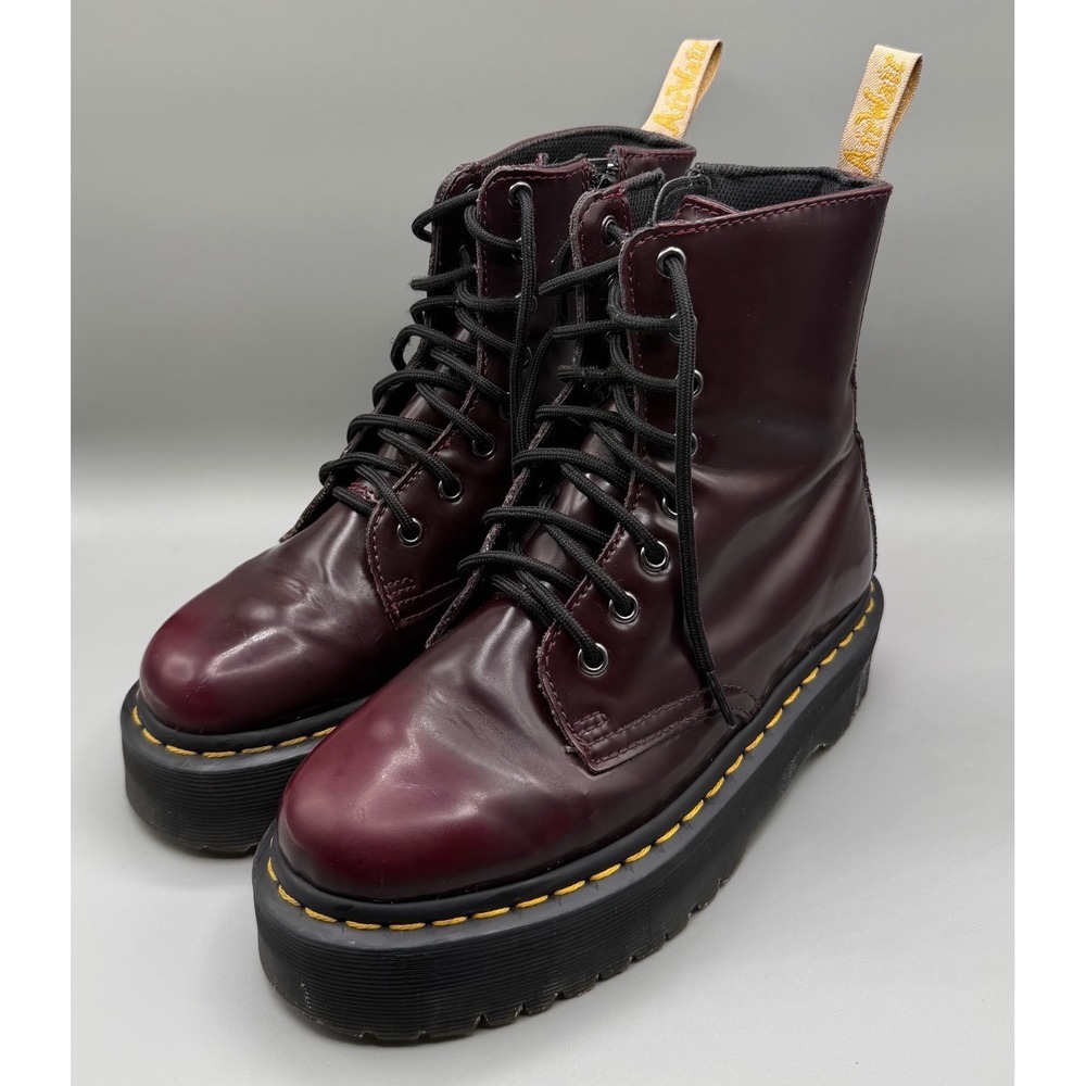 Dr. Martens V Jadon ll Cherry Red Polished Smooth Leather Platform Boots W7, M6